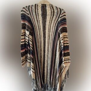 American Rag Boho Fringe Cardigan 100% Cotton Striped Open Knit Sweater